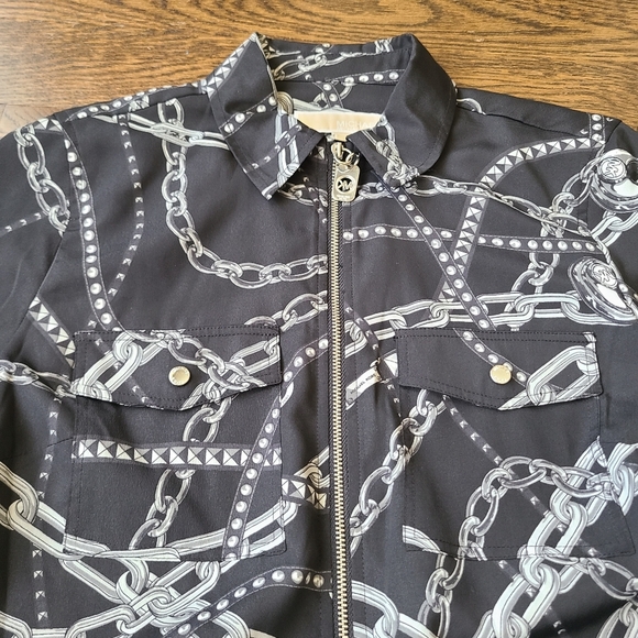 Michael Kors Black and Gray Chain Print Women's Blouse Sz.M - Picture 3 of 10